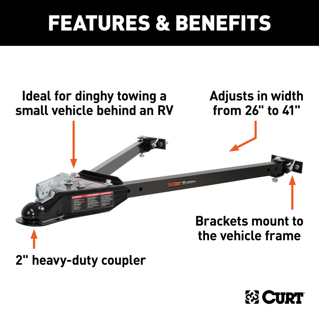 CURT 19745 Universal Tow Bar with 2" Coupler, 5,000 lbs, Adjusts 26" to 40"