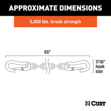 Load image into Gallery viewer, CURT 19749 65" Safety Chains with 2 Snap Hooks Each (5,000 lbs, Vinyl-Coated, 2-Pack)