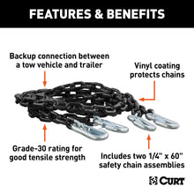 Load image into Gallery viewer, CURT 19749 65" Safety Chains with 2 Snap Hooks Each (5,000 lbs, Vinyl-Coated, 2-Pack)