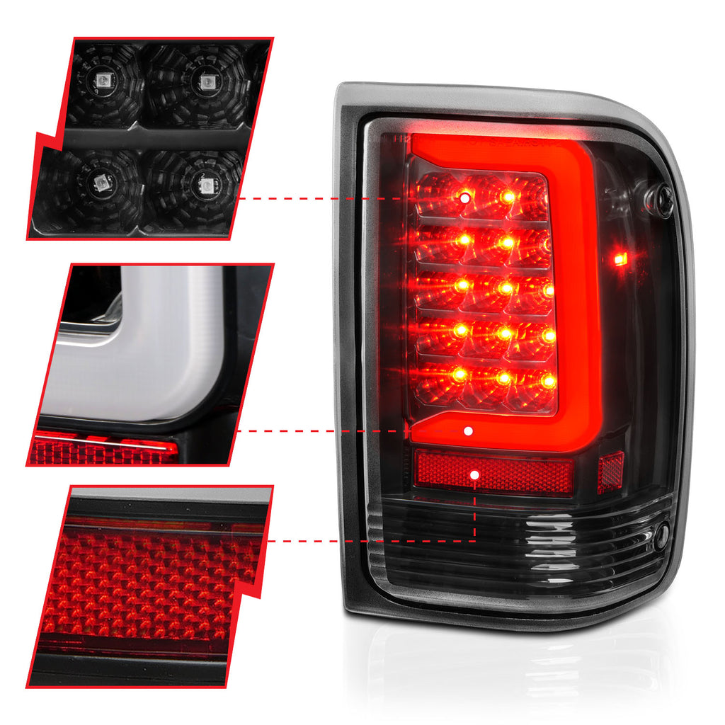 1993-1997-Ford-Ranger-Led-Tail-Lights-W-Light-Bar-Black-Housing-Clear-Lens