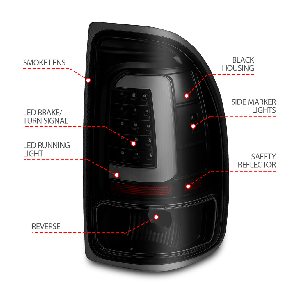 1997-2004-Dodge-Dakota-Led-Taillights-Black-Housing-Smoke-Lens-Pair