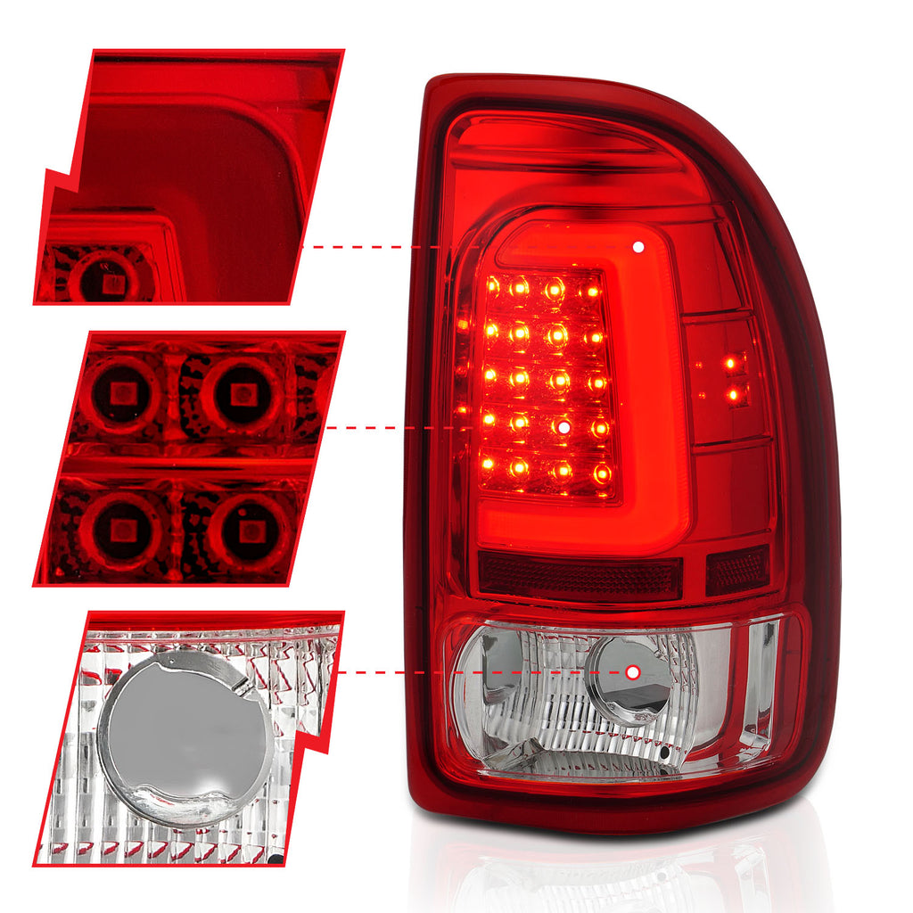 1997-2004-Dodge-Dakota-Led-Taillights-Chrome-Housing-Red-Lens-Pair