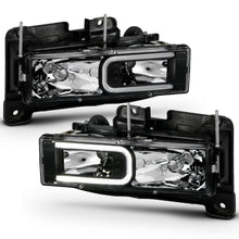Load image into Gallery viewer, 1999-2000-Cadillac-Escalade-Crystal-Headlights-Light-Bar-Black-Housing-(Pair)