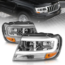 Load image into Gallery viewer, 1999-2004-Jeep-Grand-Cherokee-Crystal-Headlights-W-Light-Bar-Chrome-Housing