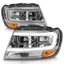 Load image into Gallery viewer, 1999-2004-Jeep-Grand-Cherokee-Crystal-Headlights-W-Light-Bar-Chrome-Housing