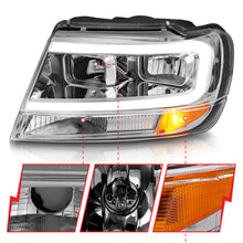 Load image into Gallery viewer, 1999-2004-Jeep-Grand-Cherokee-Crystal-Headlights-W-Light-Bar-Chrome-Housing