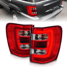 Load image into Gallery viewer, 1999-2004-Jeep-Grand-Cherokee-Led-Tail-Lights-W-Light-Bar-Chrome-Housing-RedClear-Lens