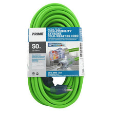 Load image into Gallery viewer, Prime Wire NS512830 50Ft. 12/3 SJTW -50C Hi-Vis Green Outdoor Extension Cord W/Primelight Indicator Light