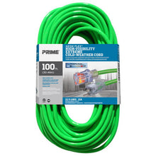 Load image into Gallery viewer, Prime Wire NS512835 100Ft. 12/3 SJTW -50C Hi-Vis Green Outdoor Extension Cord W/Primelight Indicator Light