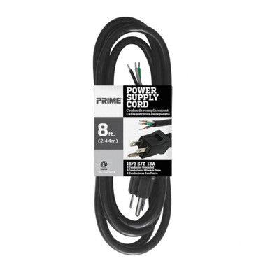 Prime Wire PS010608 8Ft. 16/3 SJT Black Replacement Power Supply Cord