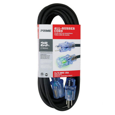 Prime Wire SEEC732725 25ft 14/3 SJOOW All-Rubber™ Single-Outlet Outdoor Extension Cord