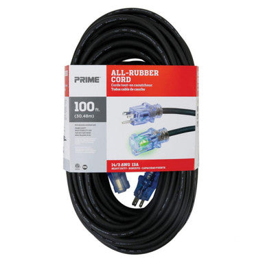 Prime Wire SEEC732735 100Ft 14/3 SJOOW All Rubber™ Black Extension Cord W/ Primelight® Power Indicator Light