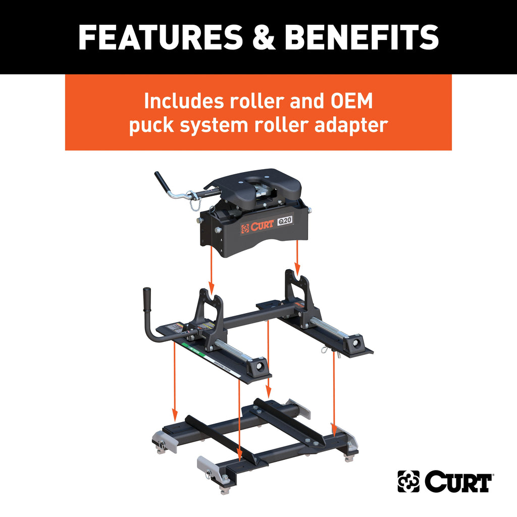 CURT 16671 Q20 Sliding 5th Wheel Hitch; 20K; Select Silverado; Sierra; 6.5ft. Bed Puck Syst - Truck Part Superstore