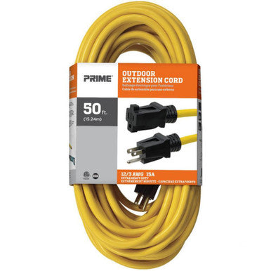 Prime Wire EC500830 50Ft. 12/3 SJTW Yellow Outdoor Extension Cord