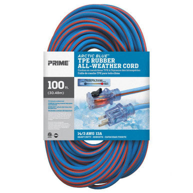 Prime Wire LT530735 100Ft. 14/3 SJEOW Blue/Orange Arctic Blue All Weather Extension Cord W/Primelight