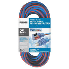 Load image into Gallery viewer, Prime Wire LT530825 25Ft. 12/3 SJEOW Blue/Orange Arctic Blue All Weather Extension Cord W/Primelight