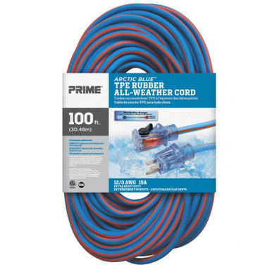 Prime Wire LT530835 100Ft. 12/3 SJEOW Blue/Orange Arctic Blue All Weather Extension Cord W/Primelight