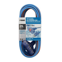 Load image into Gallery viewer, Prime Wire LT630825 25Ft. 12/3 SJEOW Blue/Orange Arctic Blue All Weather Triple-Tap Cord W/Primelight