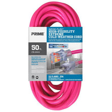 Load image into Gallery viewer, Prime Wire NS513830 50Ft. 12/3 SJTW -50C Hi-Vis Pink Outdoor Extension Cord W/Primelight Indicator Light