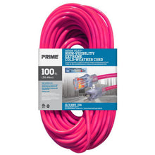 Load image into Gallery viewer, Prime Wire NS513835 100Ft. 12/3 SJTW -50C Hi-Vis Pink Outdoor Extension Cord W/Primelight Indicator Light