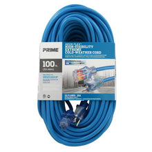 Load image into Gallery viewer, Prime Wire NS514835 100Ft. 12/3 SJTW -50C Hi-Vis Blue Outdoor Extension Cord W/Primelight Indicator Light