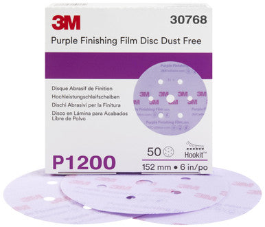 3M 30768 Hookit Purple Finishing Film Abrasive Disc 260L, 6 in, Dust Free, P1200