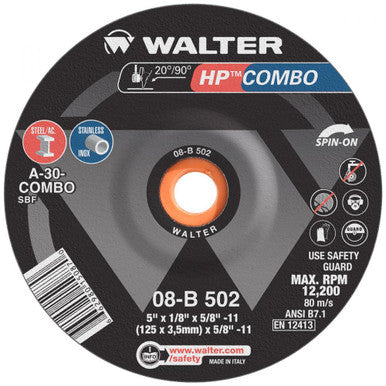 Walter 08B502 5" X 1/8" HP Spin-On Combo Wheel