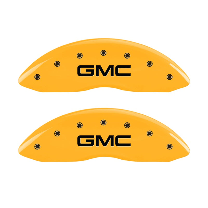 2-Caliper-Covers-Engraved-Front-Gmc-Yellow-Finish-Black-Characters-2004-Gmc-Canyon