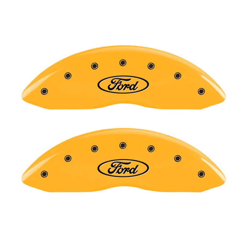 2-Caliper-Covers-Engraved-Front-Oval-LogoFord-Yellow-Finish-Blk-Char-1998-Ford-E-150