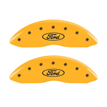 Load image into Gallery viewer, 2-Caliper-Covers-Engraved-Front-Oval-LogoFord-Yellow-Finish-Blk-Char-1998-Ford-E-150