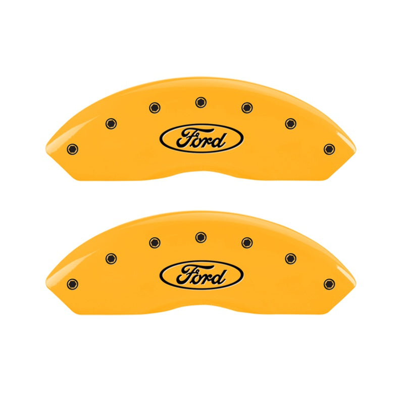 2-Caliper-Covers-Engraved-Front-Oval-LogoFord-Yellow-Finish-Blk-Char-2011-Ford-Focus