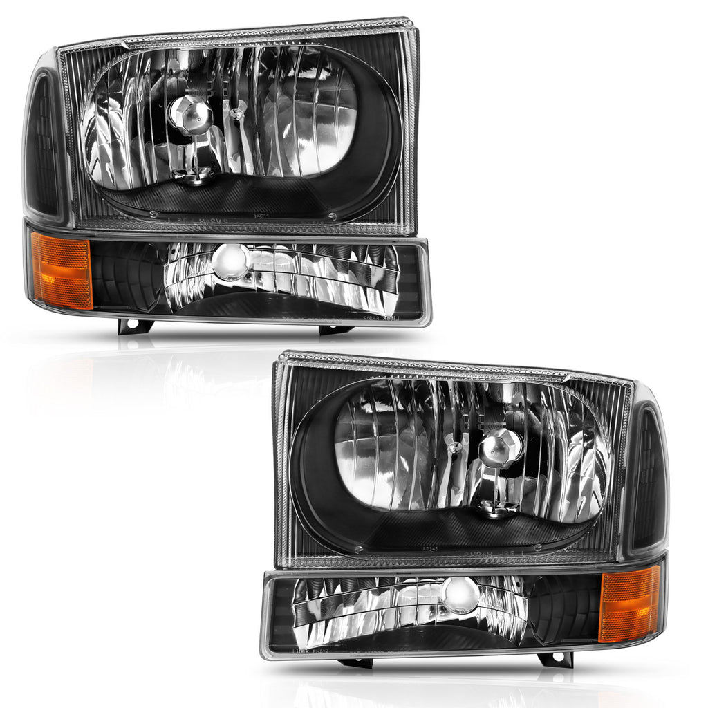 2000-2004-Ford-Excursion-Crystal-Headlight-W-Corner-Light-Black-Amber-(WO-Bulb)