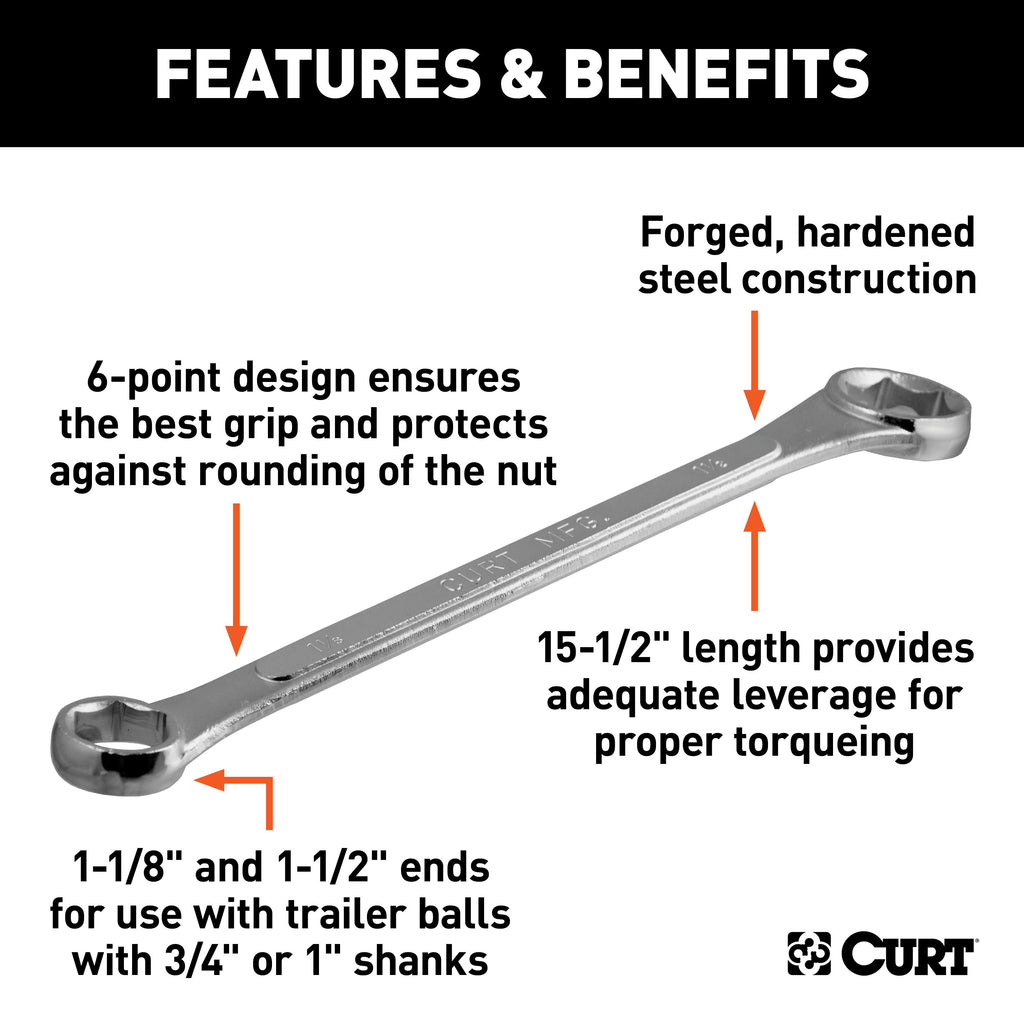 CURT 20001 Trailer Ball Box-End Wrench (Fits 1-1/8" or 1-1/2" Nuts)