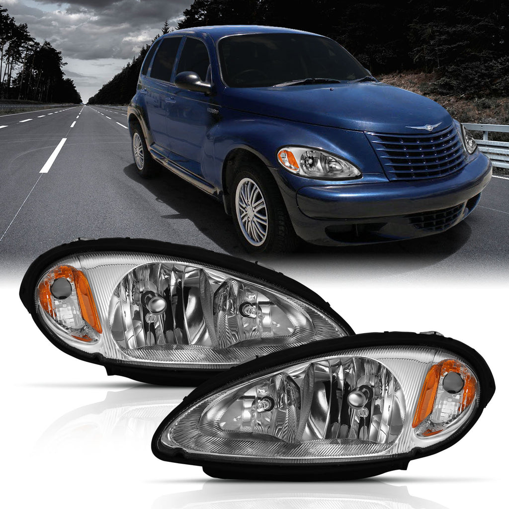 2001-2005-Chrysler-Pt-Cruiser-Crystal-Headlight-Chrome-Amber-(Oe)