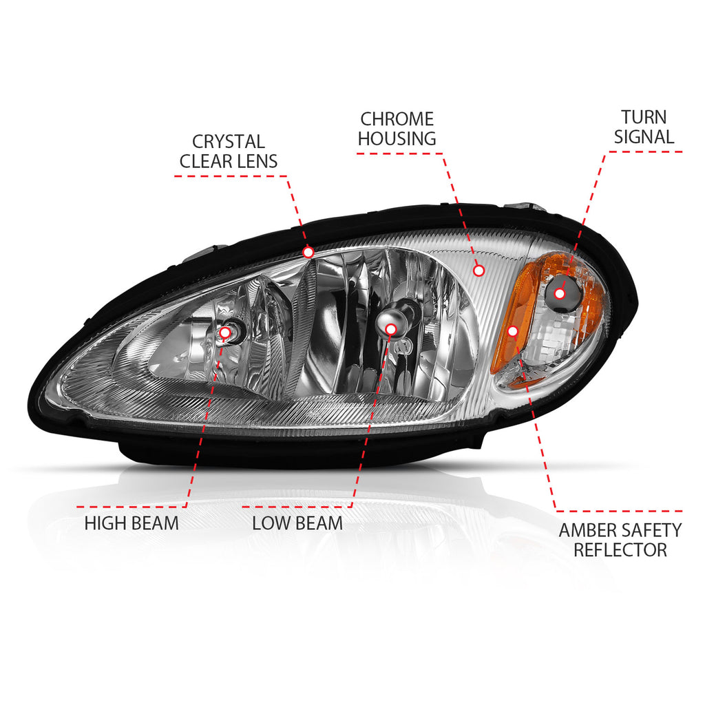 2001-2005-Chrysler-Pt-Cruiser-Crystal-Headlight-Chrome-Amber-(Oe)