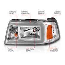 Load image into Gallery viewer, 2001-2011-Ford-Ranger-Crystal-Headlights-W-Light-Bar-Chrome-Housing