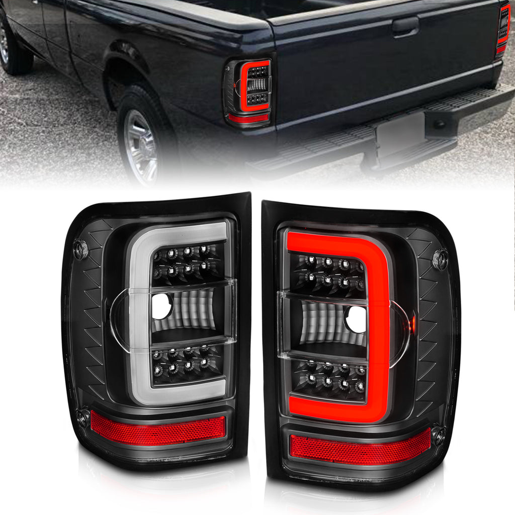 2001-2011-Ford-Ranger-Led-Tail-Lights-W-Light-Bar-Black-Housing-Clear-Lens
