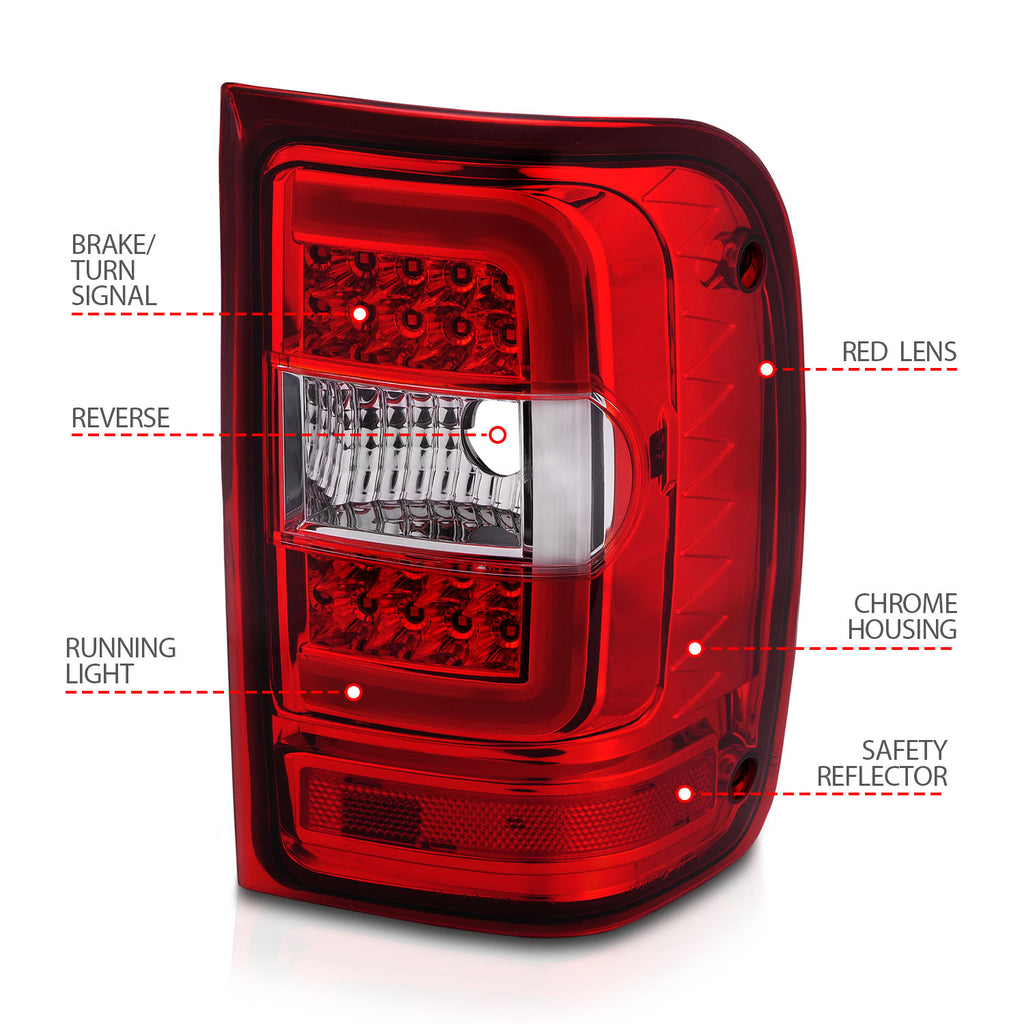 2001-2011-Ford-Ranger-Led-Tail-Lights-W-Light-Bar-Chrome-Housing-RedClear-Lens