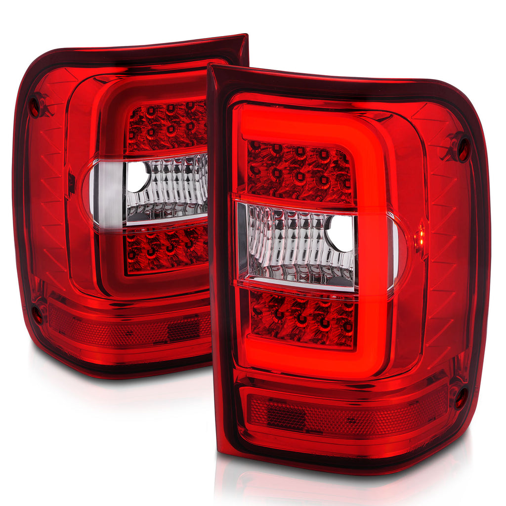 2001-2011-Ford-Ranger-Led-Tail-Lights-W-Light-Bar-Chrome-Housing-RedClear-Lens