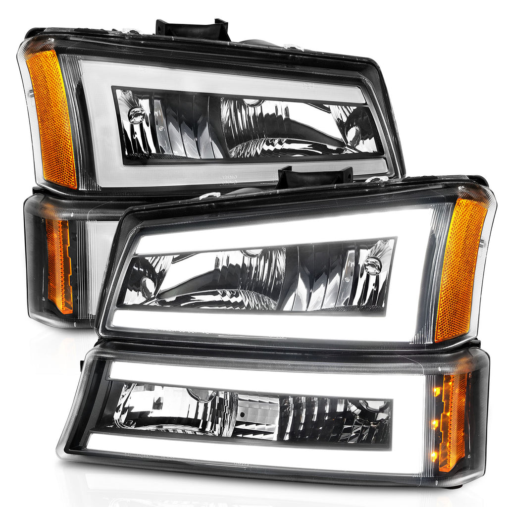 2003-2006-Chevrolet-Silverado-1500-Crystal-Headlights-W-Light-Bar-Black-Housing