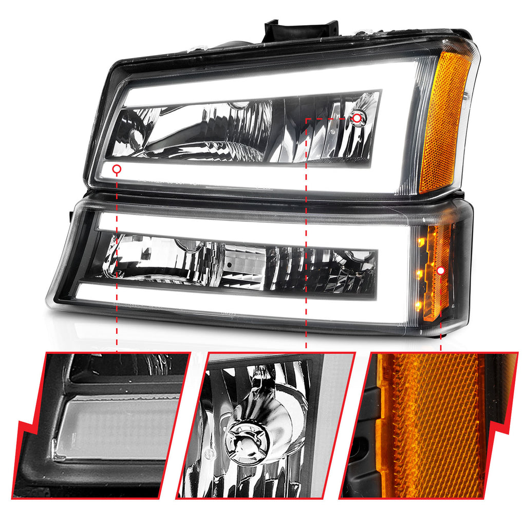 2003-2006-Chevrolet-Silverado-1500-Crystal-Headlights-W-Light-Bar-Black-Housing