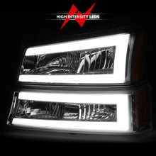 Load image into Gallery viewer, 2003-2006-Chevrolet-Silverado-1500-Crystal-Headlights-W-Light-Bar-Chrome-Housing