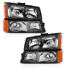 Load image into Gallery viewer, 2003-2006-Chevy-Silverado-Crystal-Headlight-W-Signal-Light-Black-Amber-(4-Pcs)