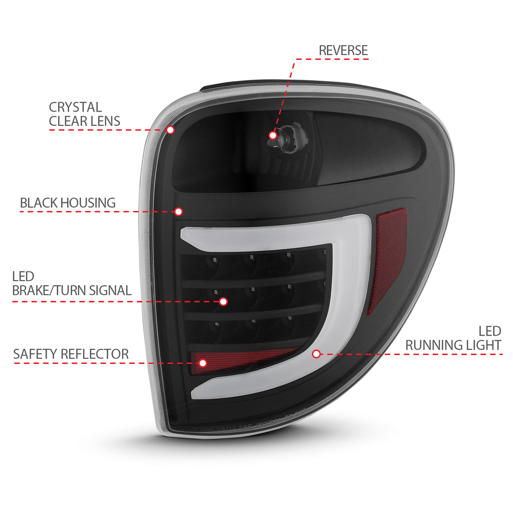 2004-2007-Dodge-Grand-Caravan-Led-Tail-Lights-W-Light-Bar-Black-Housing-Clear-Lens
