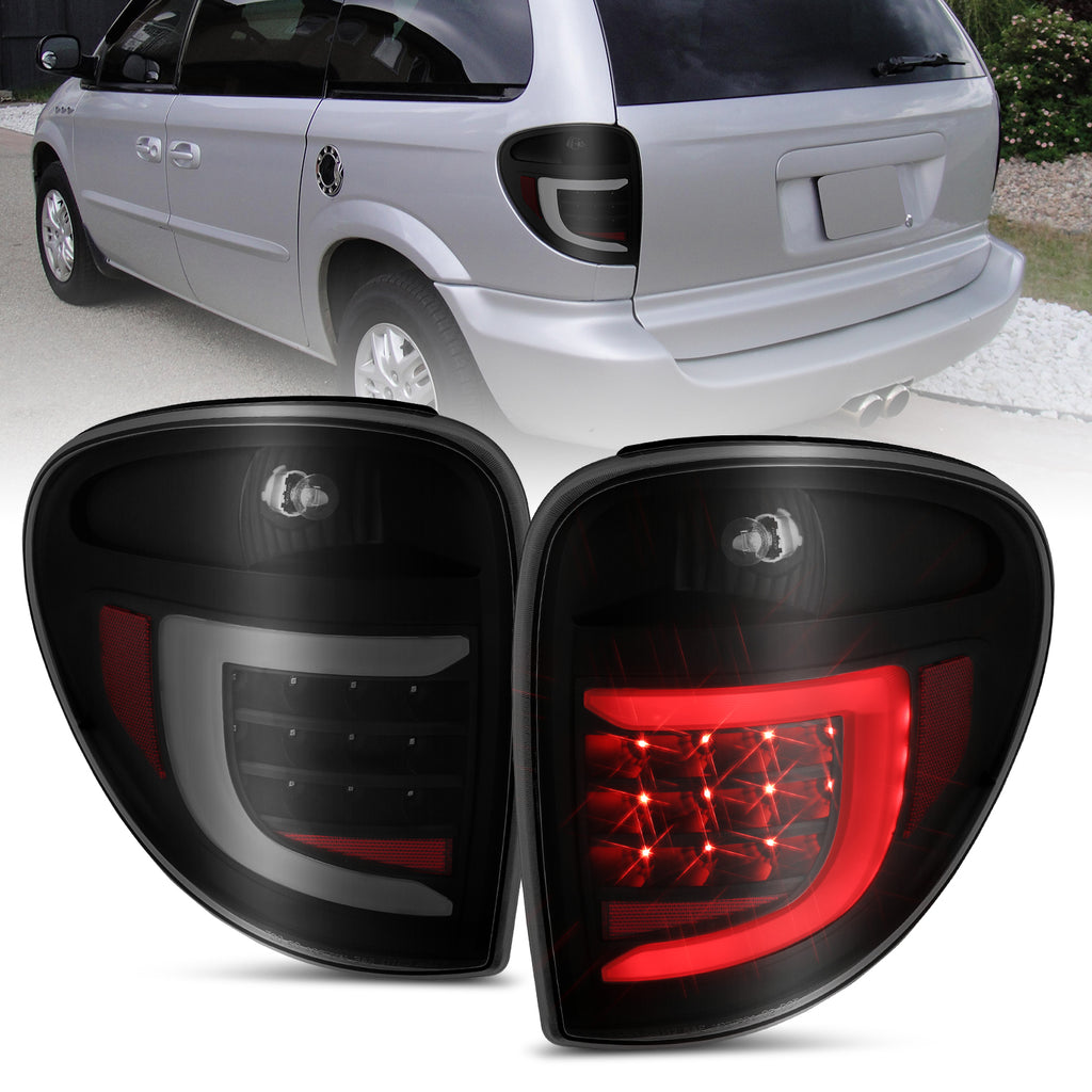 2004-2007-Dodge-Grand-Caravan-Led-Tail-Lights-W-Light-Bar-Black-Housing-Smoke-Lens