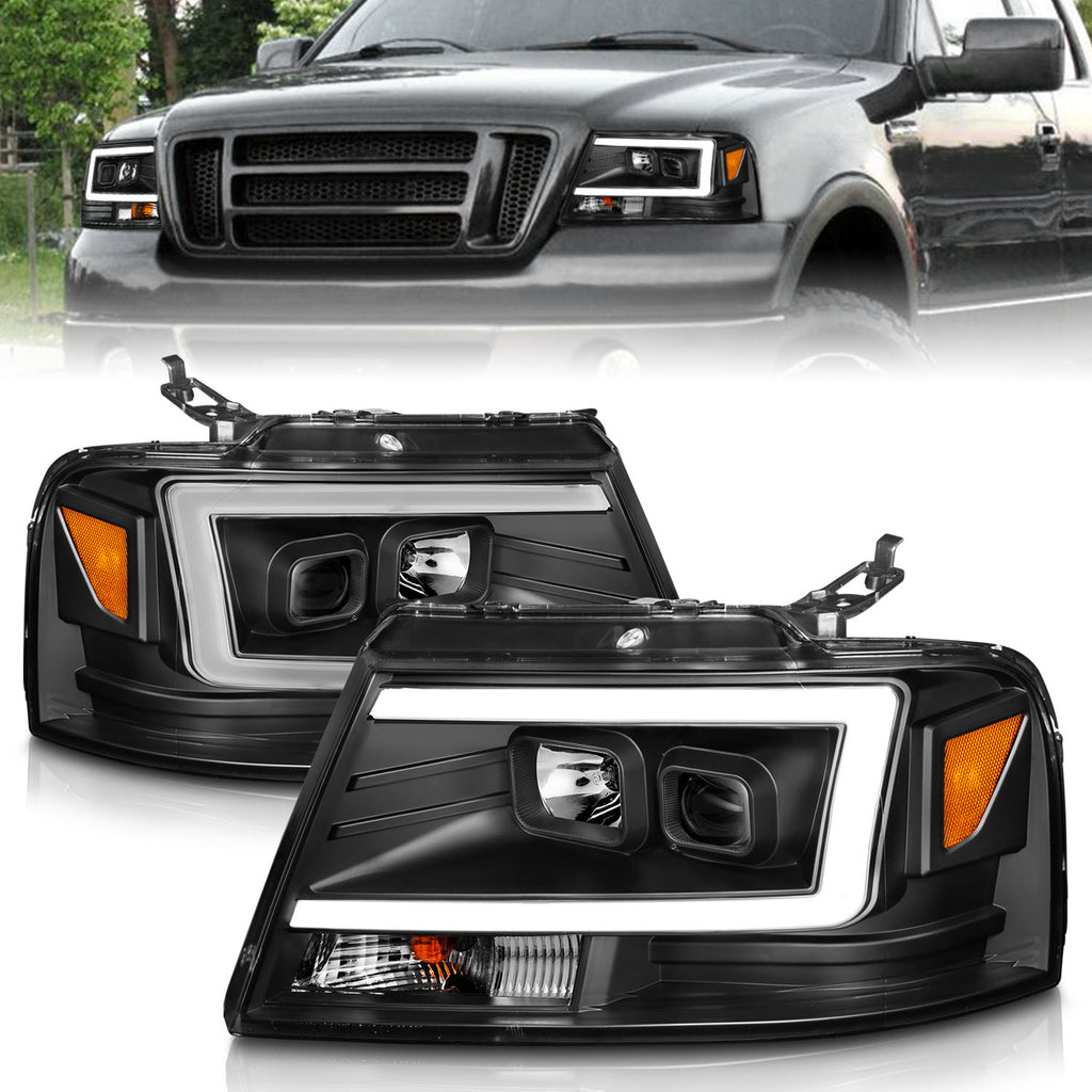 2004-2008-Ford-F-150-Projector-Headlights-W-Light-Bar-Black-Housing