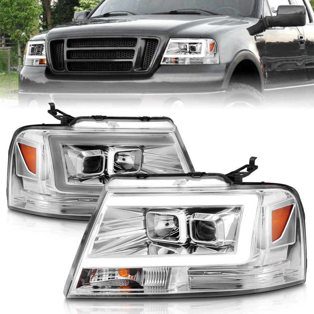 2004-2008-Ford-F-150-Projector-Headlights-W-Light-Bar-Chrome-Housing