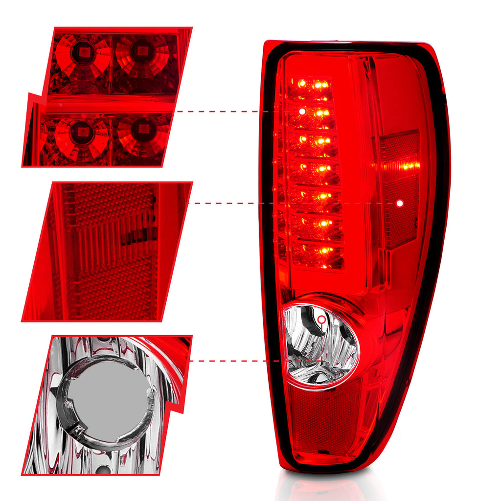 2004-2012-Chevrolet-Colorado-Gmc-Canyon-Led-Tail-Lights-W-Light-Bar-Chrome-Housing-RedClear