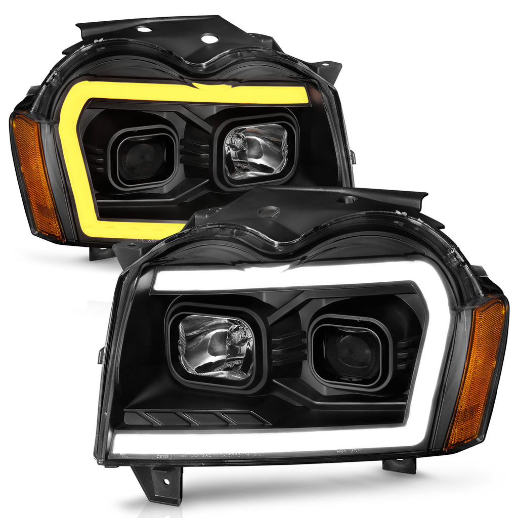 2005-2007-Jeep-Grand-Cherokee-Projector-Headlights-W-Light-Bar-Switchback-Black-Housing