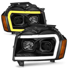 Load image into Gallery viewer, 2005-2007-Jeep-Grand-Cherokee-Projector-Headlights-W-Light-Bar-Switchback-Black-Housing